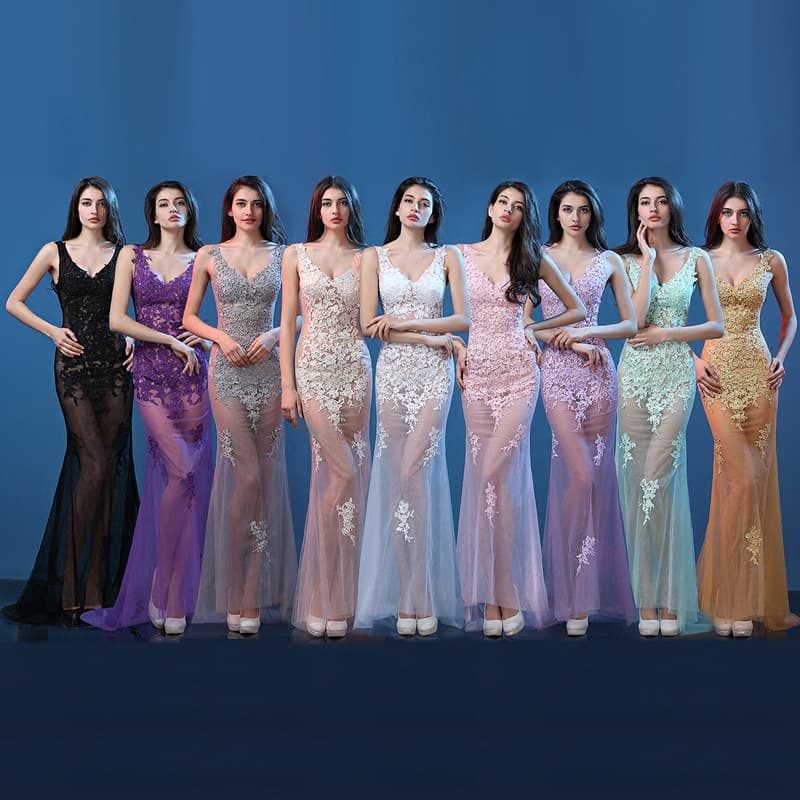 2020 New Sheer Long Dress Slim Fishtail Gown Nightclub Dress Auto Show Long Dress Sexy Gown