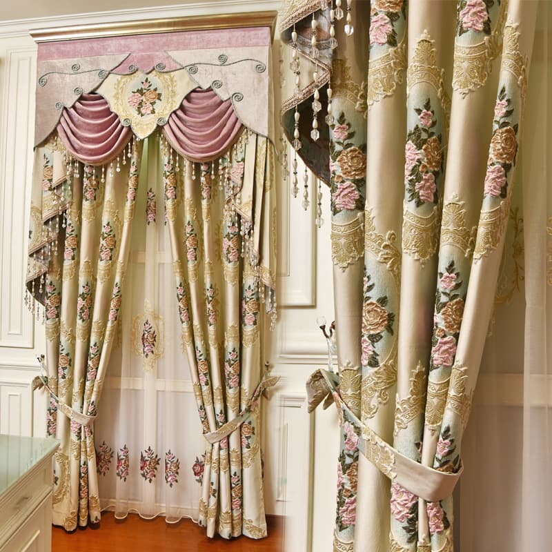 Finished curtain fabric for direct shading in living room and bedroom, European style new embossed high-grade vertical curtain with embroidered yarn