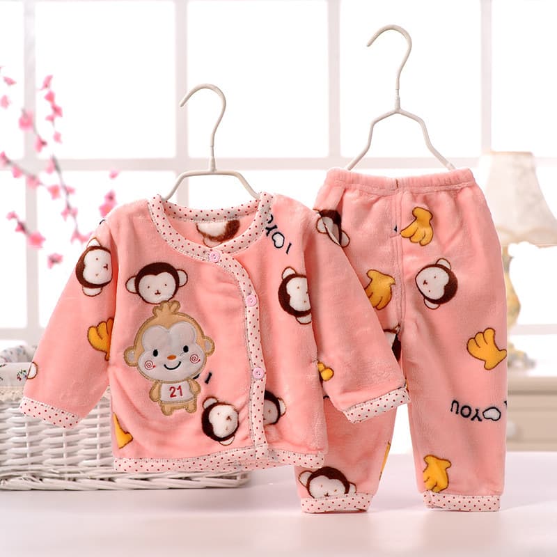 Autumn and winter new baby cotton coat set, flannel baby warm clothes wholesale, 0-1 year old baby clothes