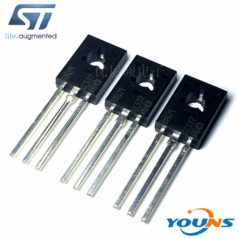 STMicroelectronics power transistors: BD139, TO-126, BD135, BD136, BD140.