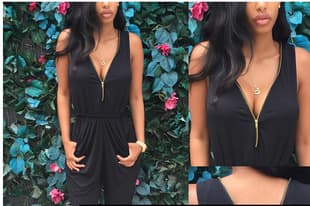 eBay AliExpress 2015 New European and American Autumn Sexy Deep V Zipper Slim Fit Waist Jumpsuit Long Pants Wholesale