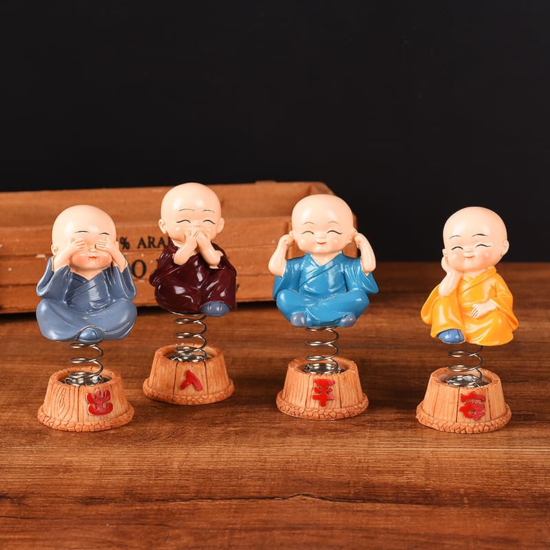 Creative Car Ornament Shaking Little Monk for Safe Travels, Vehicle Interior Decoration for Peace and Safety, Four No-See, No-Hear, No-Speak, No-Do Little Monks