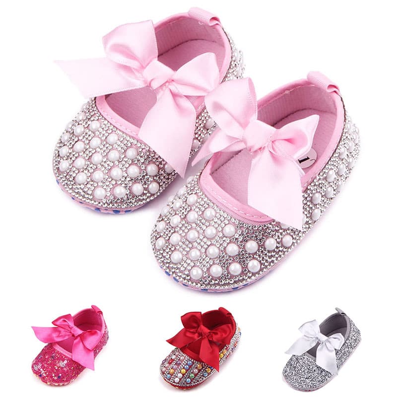 Princess Style Baby Shoes with Butterfly Knot Design Spring Autumn Diamond Embellished Toddler Learning to Walk Shoes D0574