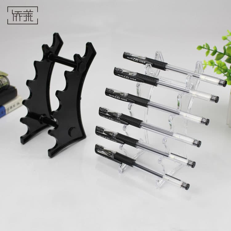 6-position transparent plastic ballpoint pen holder, eyebrow makeup display stand, stationery fan-shaped wholesale paintbrush
