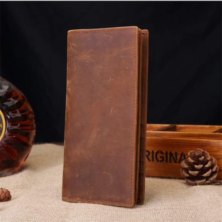 Long Wallet Men's Brogue Leather Wallet Genuine Silver Vintage Business Width Top Layer Cowhide Clasp Wallet Leather Goods