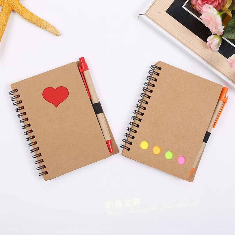 Kraft paper coil book sticky note combination set notebook creative stationery office notes hollow custom