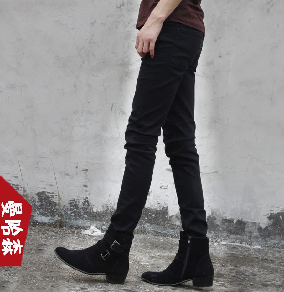 Cross-border European/American AliExpress Korean style black jeans for men elastic skinny pants youth pencil pants wholesale