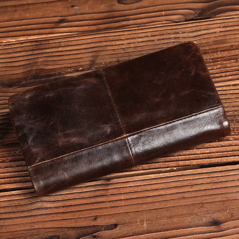 New First Layer Cowhide Oil Wax Leather Multi-Card Long Wallet Business Men's Large Capacity Wallet