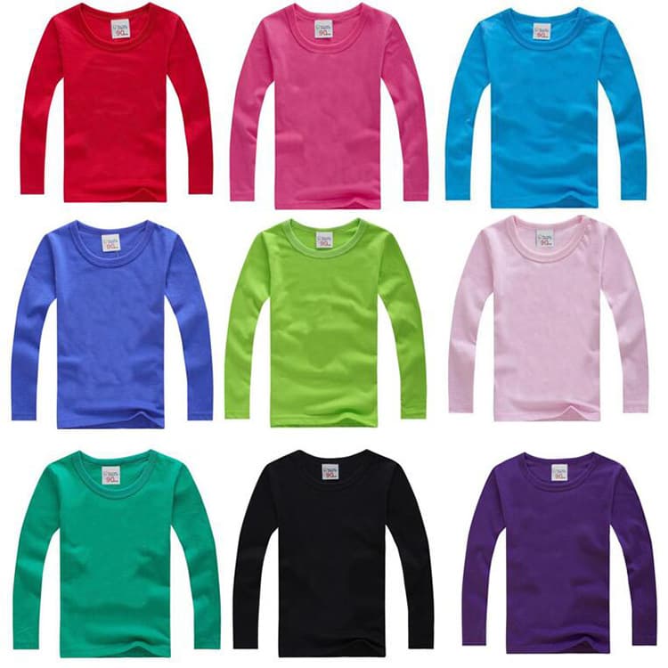 Custom DIY Medium to Large Kids' Autumn Children's Long Sleeve T-Shirt, Round Neck Solid Color Base Cotton T-Shirt Student Class