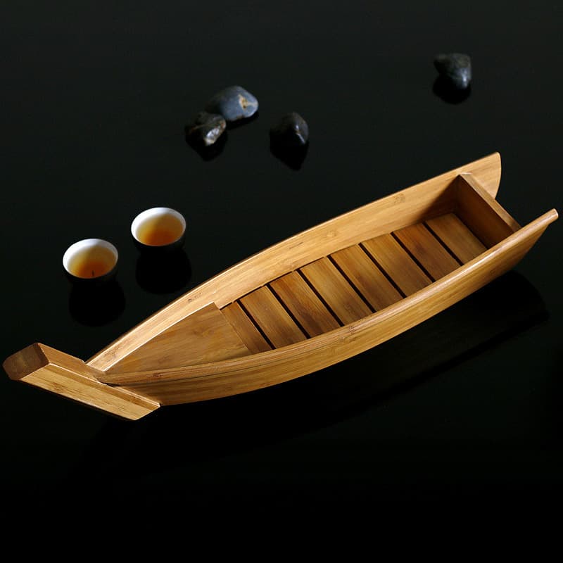 Carbonized bamboo simple sushi boat, sashimi boat, slender salmon dry ice boat, lobster boat, sashimi sushi boat