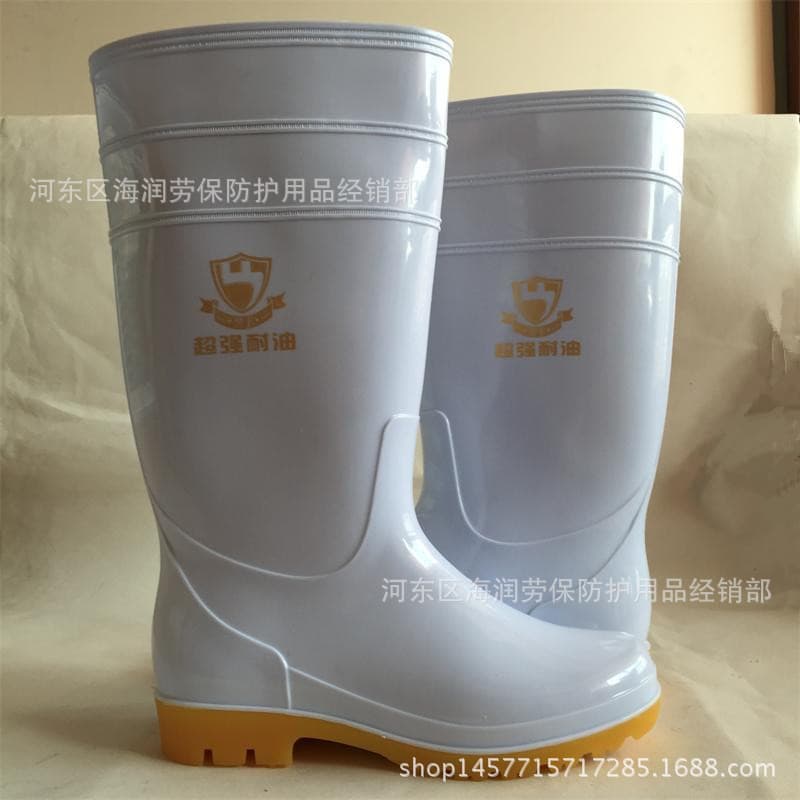 Yufeng White Dual-Color Oil-Resistant High-Cut White Oil-Resistant Food Boots with Non-Slip TPR Sole, Durable Labor Protection Industrial Boots