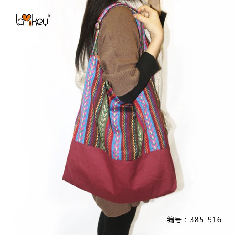 385 Light Ethnic Style Canvas Bag, Casual Women's Large Shoulder Bag, Hemp Cotton Ethnic Cloth Crossbody Bag