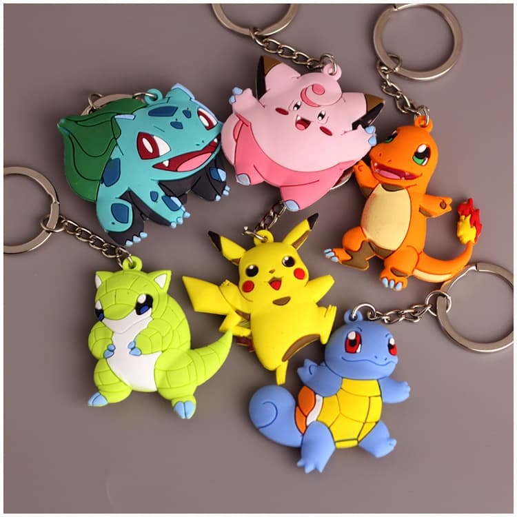 Pikachu Keychain Pet Pokemon Toy PVC Soft Jelly Pocket Monster Silicone Pendant Office Culture Keychain Accessories