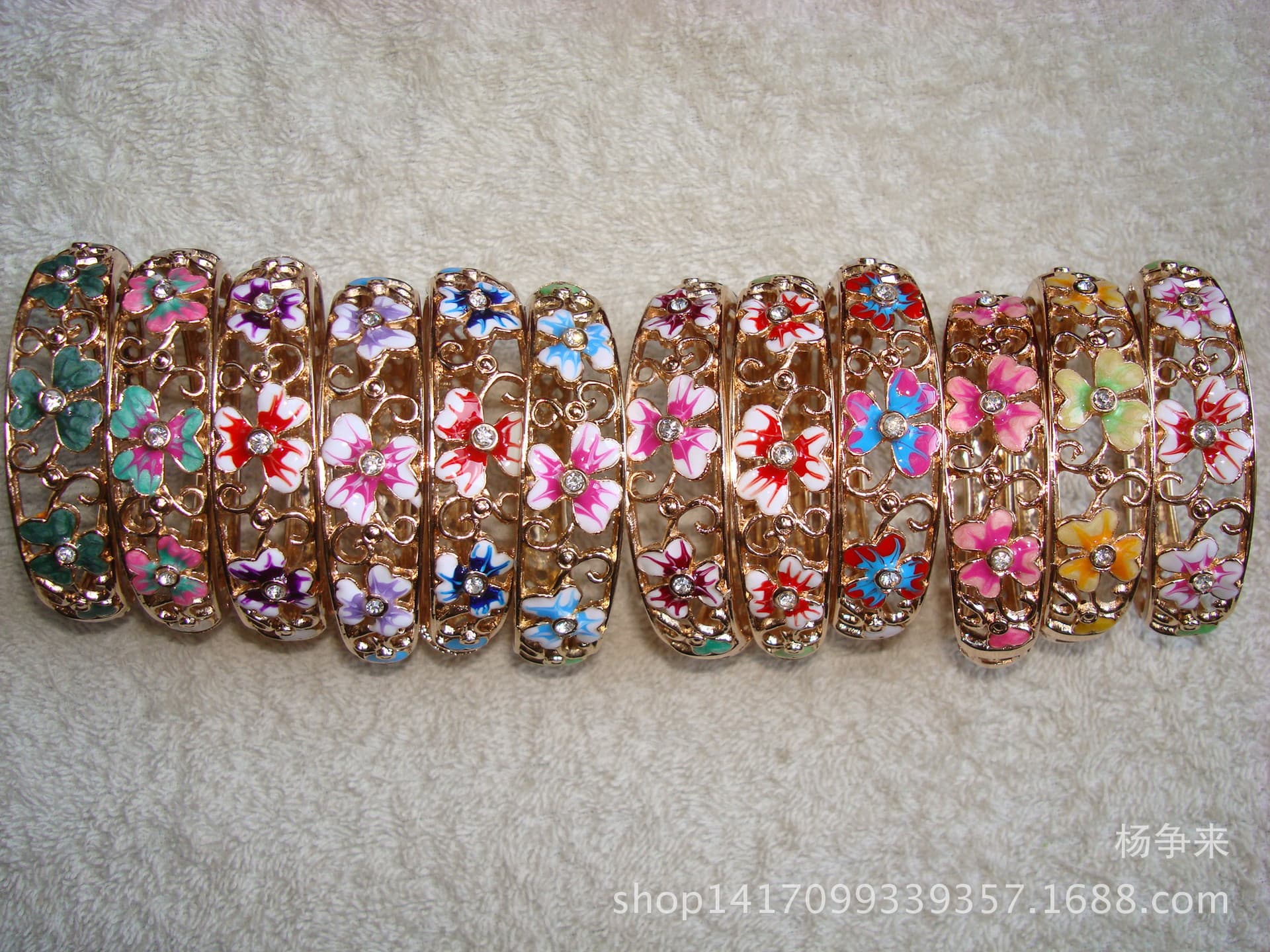 Cloisonné Bracelet Ethnic Style Openwork Carved Spring Metal Women's Enamel Jewelry Adult Oval Hollow Design