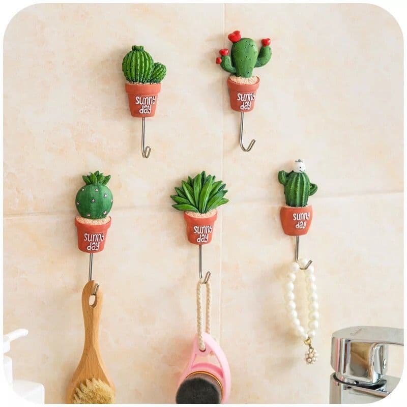 Potted Cactus Stainless Steel Hook, Strong Non-Stick Hook, Kitchen Nail-Free Seamless Door Back Wall Small Stick Hook