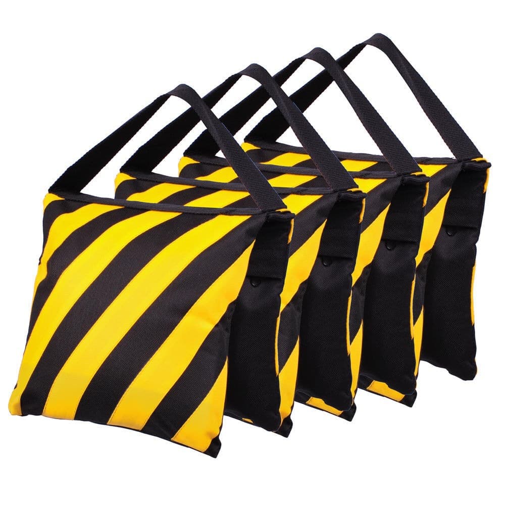 Double-zipper balancing sandbags for photography overhead lights; striped canvas studio sandbags for heavy load-bearing use; special offer.