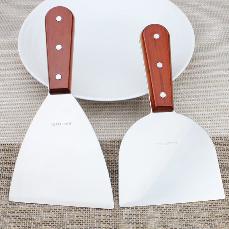 Jiazhifan Stainless Steel BBQ Spatula with Wooden Handle, Ice Cream Spatula for Fried Ice Cream and Yogurt, Griddle Spatula for Pancakes and Steak, Cooking Tool
