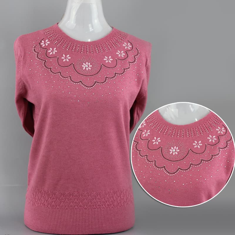 Autumn/Winter New Style Mid-Age Women's Pullover Round Neck Sweater, Elderly Mothers' Plus Size Knitted Pullover