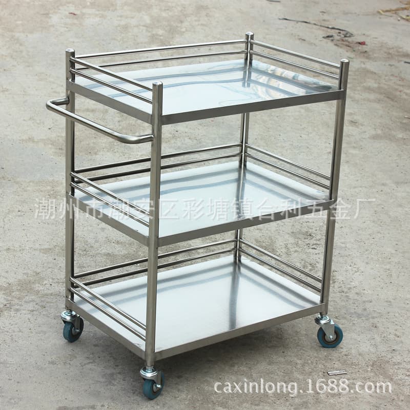 Factory Direct Sale Stainless Steel Instrument Table Medical Vehicle Instrument Cart Double Layer Three Layer Medical Instrument Cart