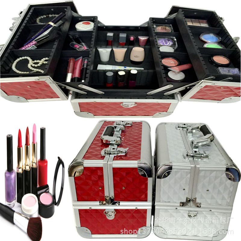 Large portable portable household aluminum alloy makeup box for professional makeup artists and makeup multi-layer manicure box