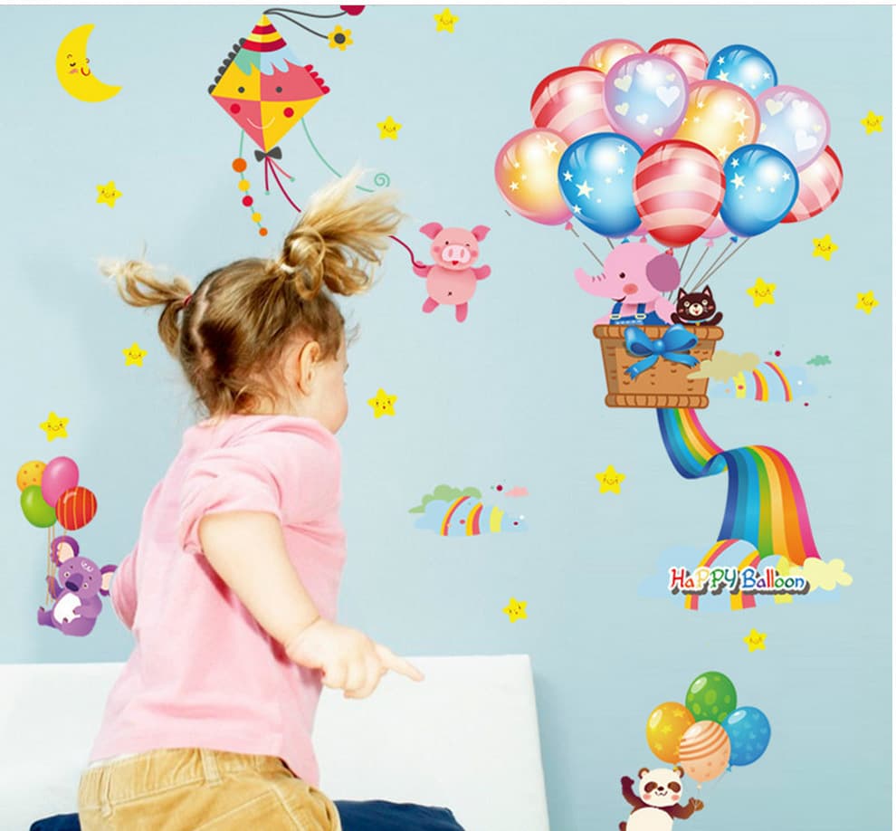 SK7020 Zhonglan Factory Direct Happy Balloon Elephant Kids Room Kindergarten Decoration Waterproof Removable Wall Sticker
