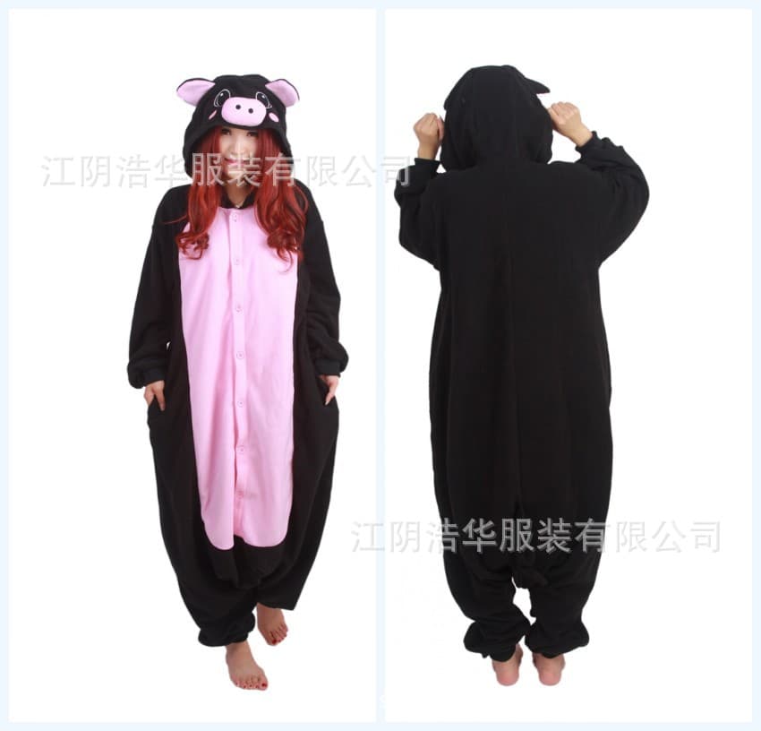 New Pajamas Cute Cartoon Black Pig Winter Women's Onesie Loungewear Costume Wholesale