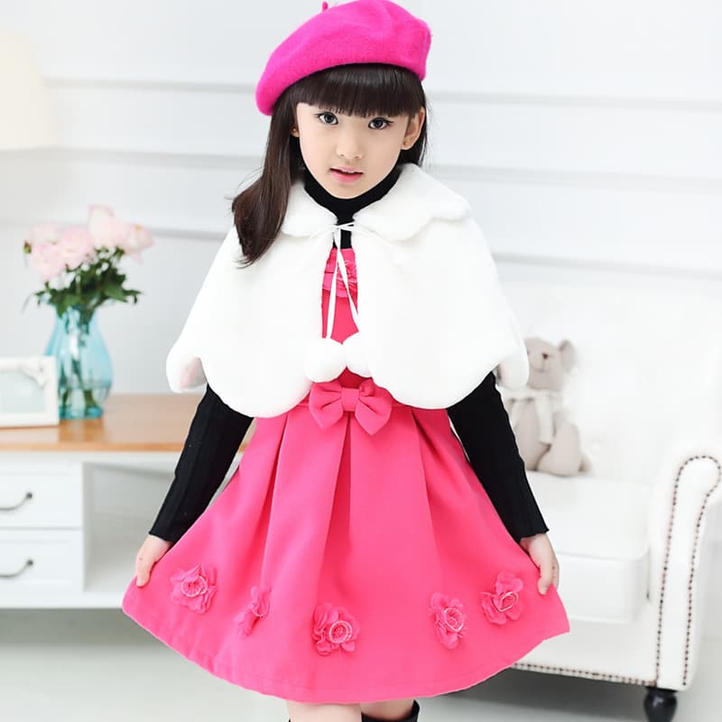 Girls' Faux Fur Shawl Coat Autumn Winter Performance Versatile Thickened Non-Hooded Cute Princess Style Polyester Fiber