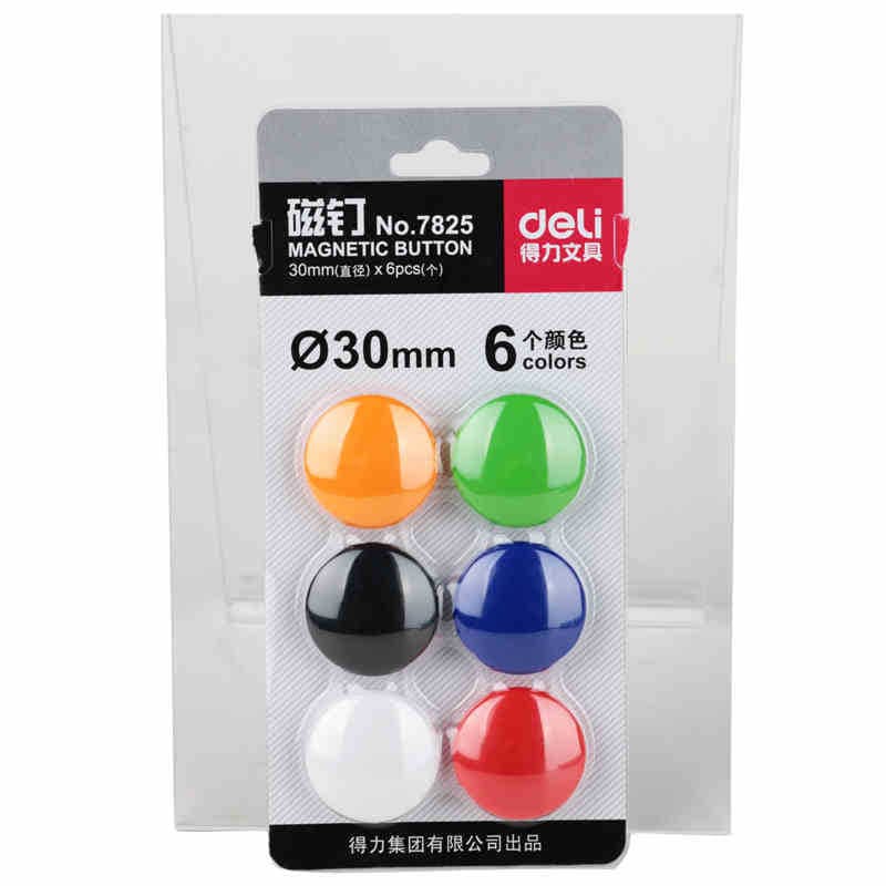 Deli whiteboard magnetic particles, magnetic nails, magnetic clips, 30mm 7825 colored magnets, 6-pack