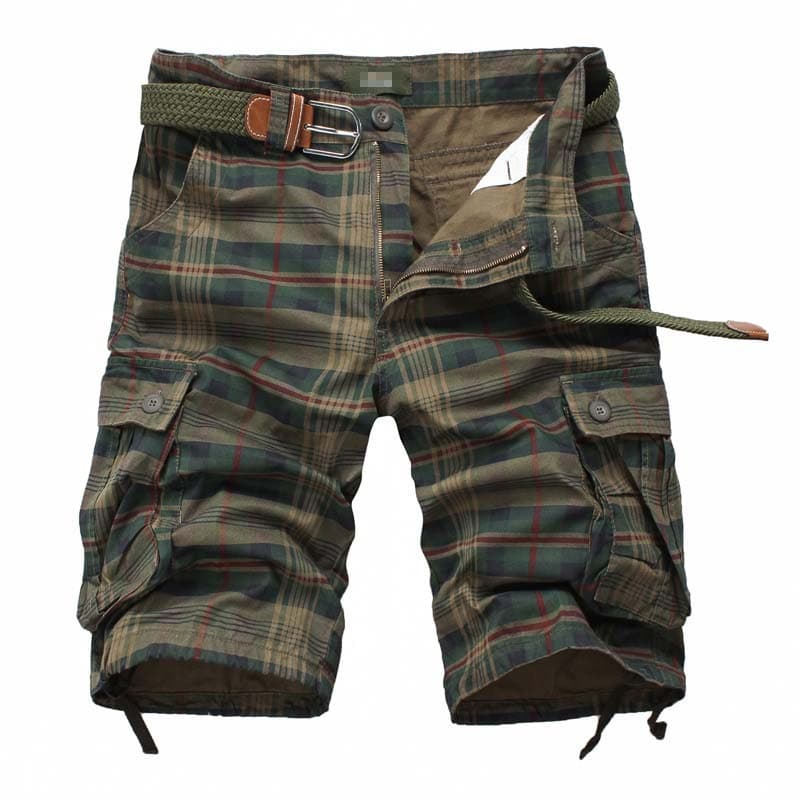 Men's Cargo Shorts for Export to Europe and America, Casual 5-Pocket Plaid Shorts for Men