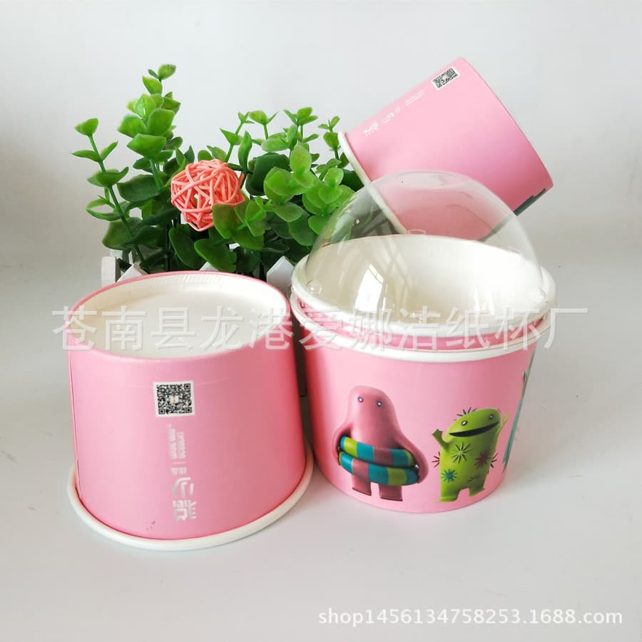Ice cream paper cups, disposable paper bowls, printable logo, thickened double-laminated, for fried yogurt bowls.