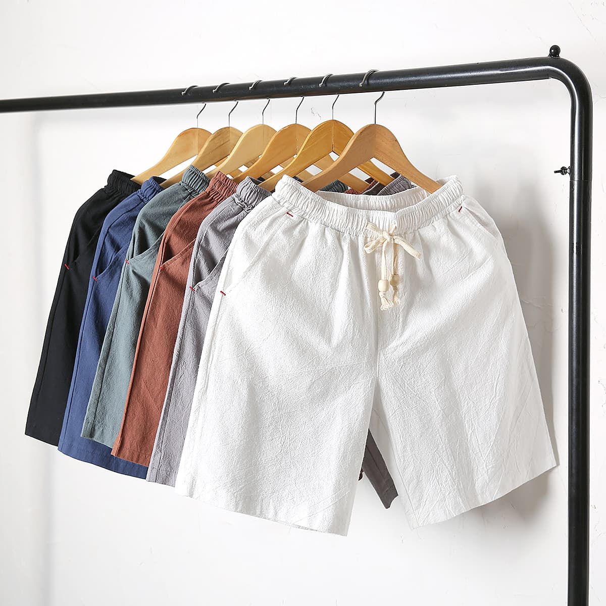 2017 Men's Casual Linen Beach Shorts Solid Color Hemp Cotton Men's Pants Multi-Pocket Design