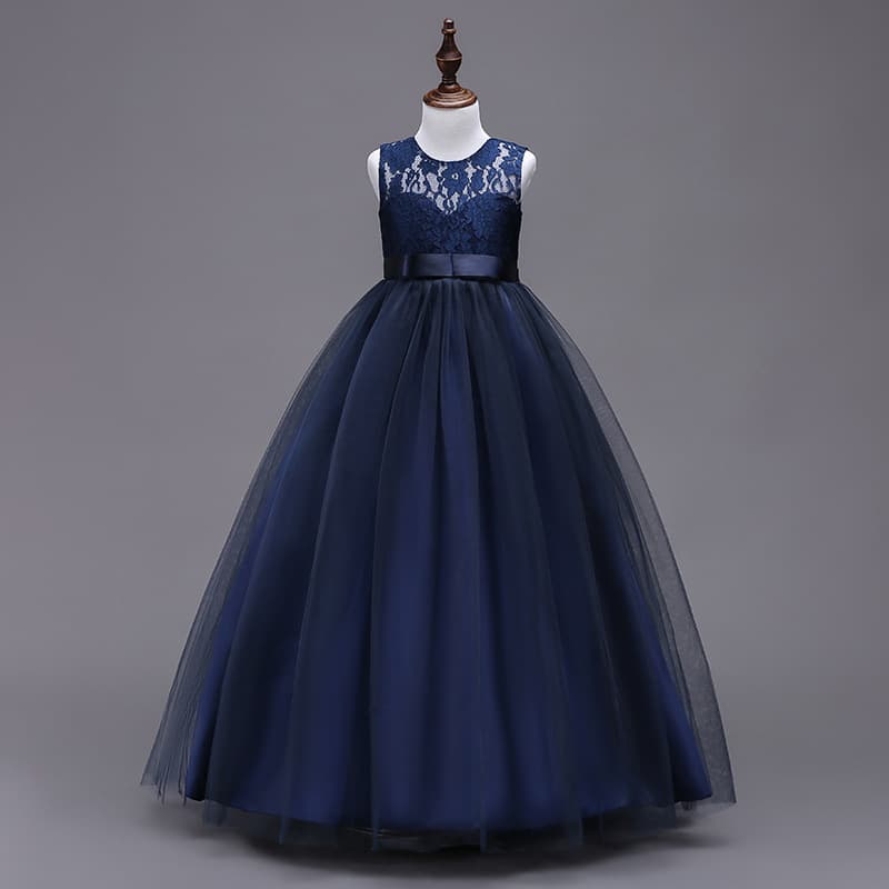 New Children's Princess Dress Gown for Middle and Older Kids Lace Wedding Dress Long Puffy Skirt Vest Dress