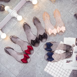 Summer Sandals for Women, Fashionable Flat Jelly Shoes, Fish Mouth Beach Sandals with Bow, Trendy Women's Shoes