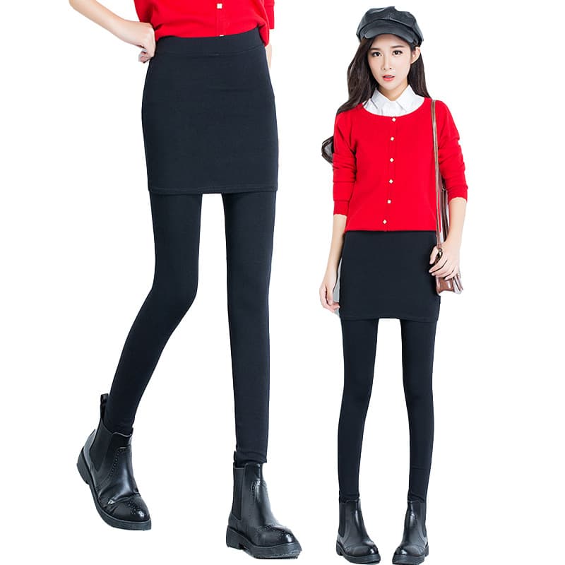 Faux Two-Piece Bodycon Skirt Leggings for Women, Home Casual Stretchy Slim Fit, Plus Size Wear-Out Leggings Skirt Pants