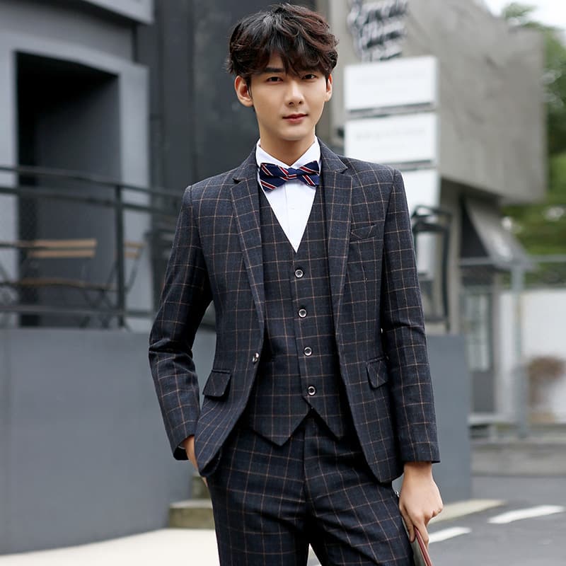 Men's Suit Set Slim Fit Business Professional College Graduation Work Suit Wedding Three-Piece Suit