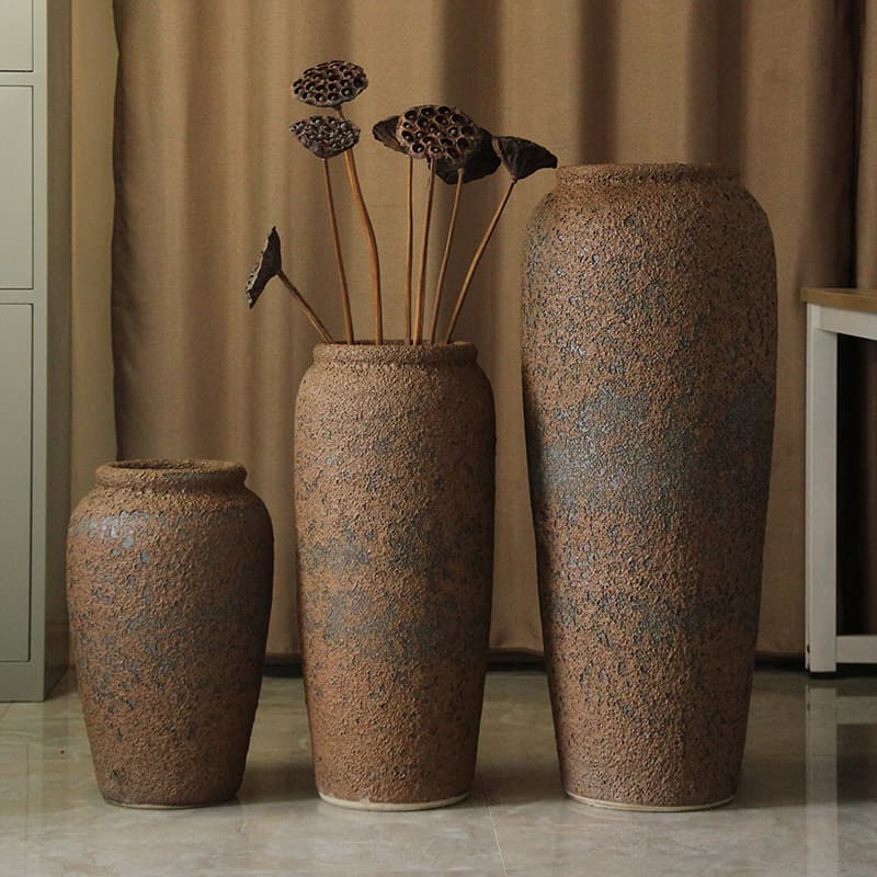 Ceramic Floor Vase for Dried Flowers, Color Glaze Kiln-Changed Vase, Modern European Style Living Room Pottery Vase, Large Decorative Vase