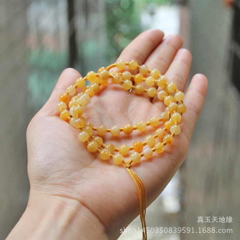 Huanglong jade round beads beaded lanyard sweater chain necklace rope pendant with rope jade Buddha beeswax pendant rope pure handmade rope