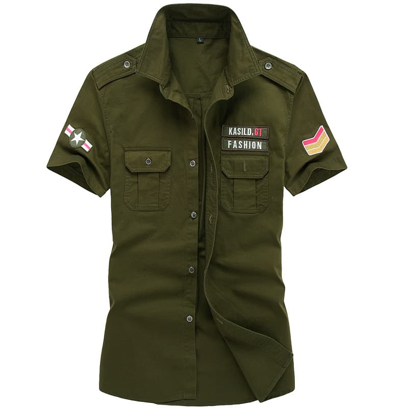 Cross-border 2024 Summer Short Sleeve Shirt Men European American Workwear Big Size Half Sleeve Shirt Military Style Men's Shirt