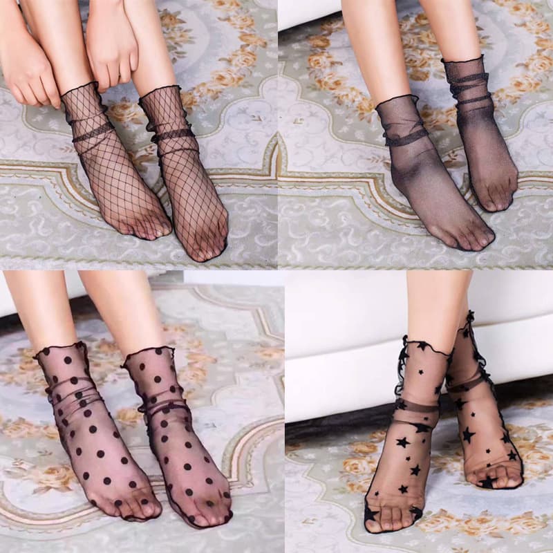 Self-Produced New Spring/Summer Thin Mid-Calf Transparent Mesh Socks Women Versatile Mesh Breathable Lace Socks