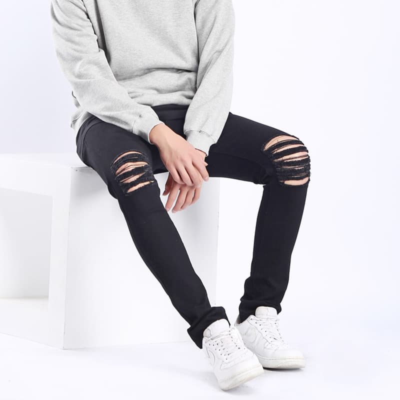 Kanye West Men's High Street Knee Ripped Slim Fit Skinny Jeans Amazon Jeans