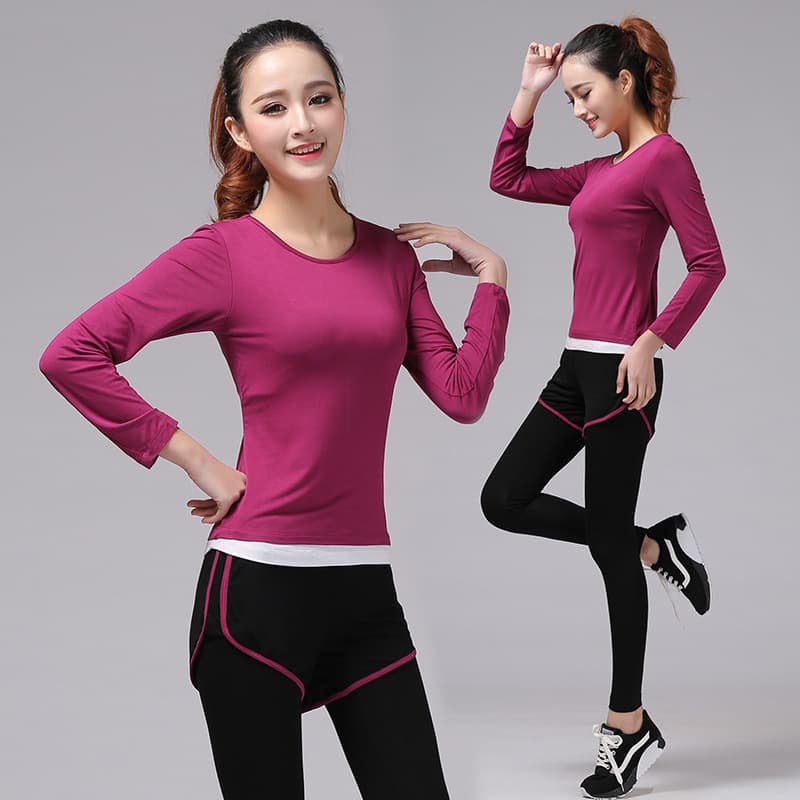 Custom 2018 Spring Yoga Set Quick-Dry Fitness Wear Women Running Casual Fake Two-Piece Yoga Wear Wholesale