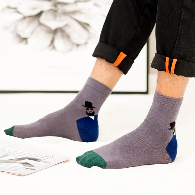 Fengzi Trendy Men's Cotton Socks Autumn Winter Thick Mid-Calf Socks Korean Style Men's Socks Warm Character Socks Personality