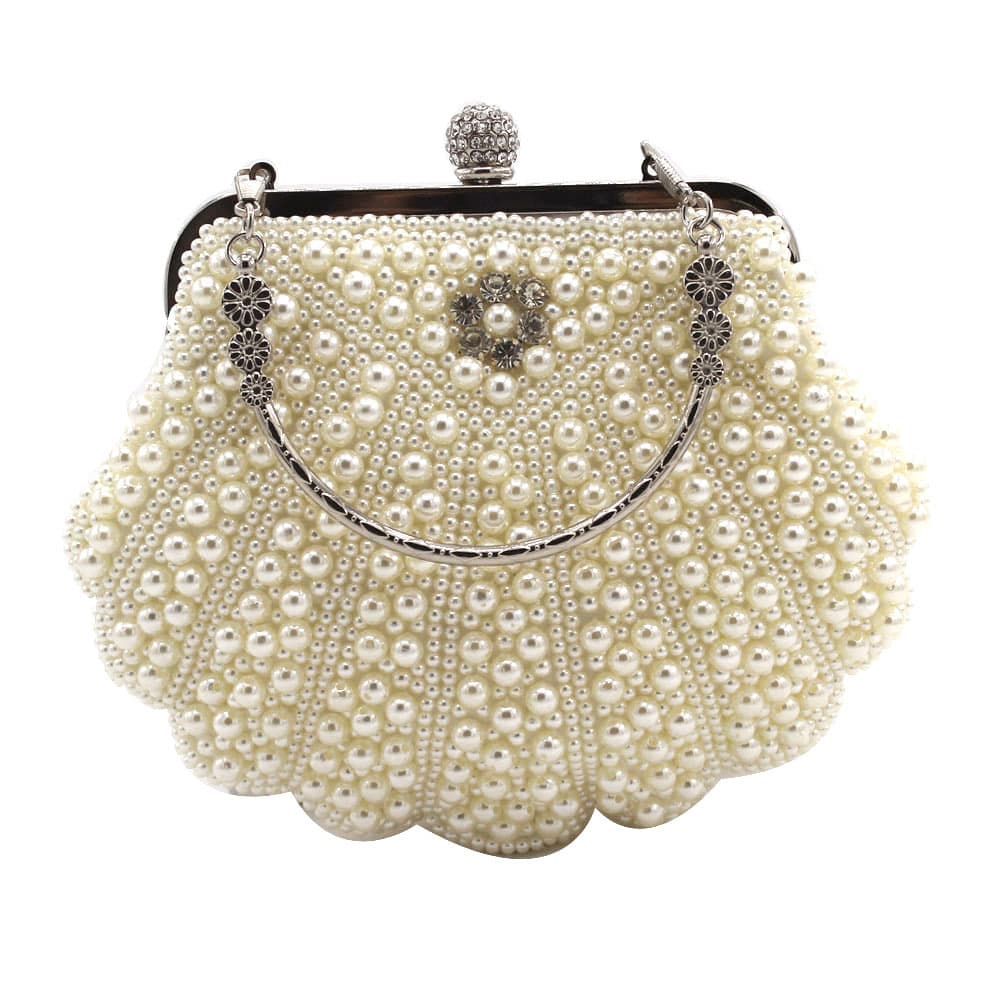Large Shell Pearl Bag Handmade String Embroidered Diamond-Embedded Evening Bag Banquet Bag Bridal Clutch Foreign Trade Women's Bag