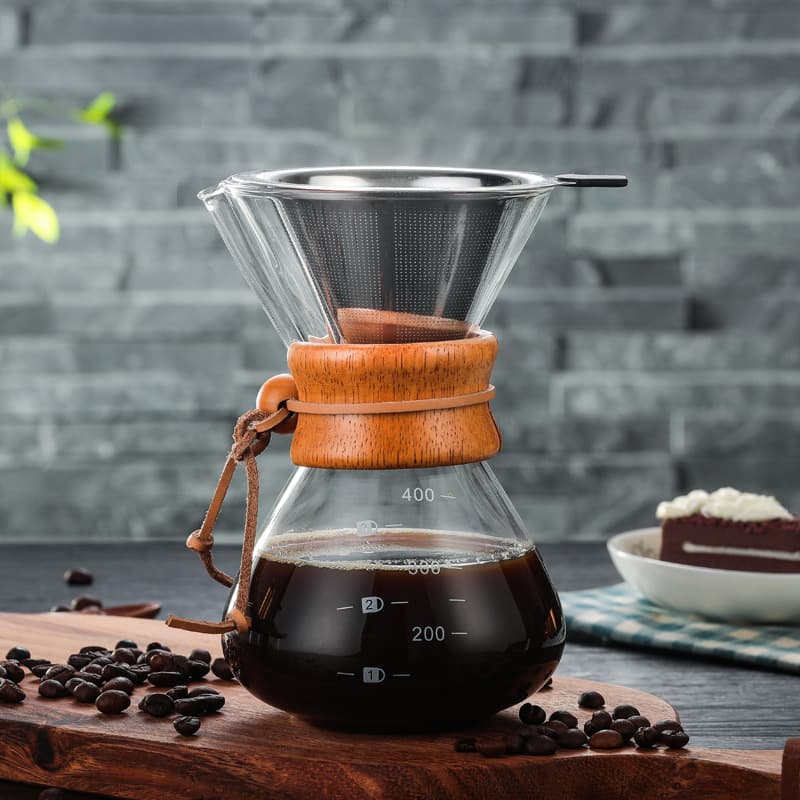Factory Supply Borosilicate Glass Pour-Over Coffee Carafe, Warm Glass Coffee Pot, 400ml Glass Coffee Carafe