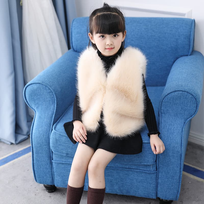 Children's Fur Jacket Fox Fur Vest Medium to Large Children's Vest Soft Treatment Pure Color Thickened Rabbit Fur Coat