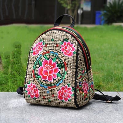 New Korean Versatile Canvas Embroidery Yunnan Embroidery Backpack, Casual Retro Ethnic Style Embroidered Bag in Stock