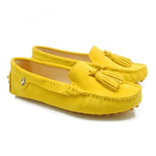 Yellow Full Leather Fringe Loafer Women's Shoes Cowhide Upper Pigskin Lining Cowhide Sole Casual Driving Shoes