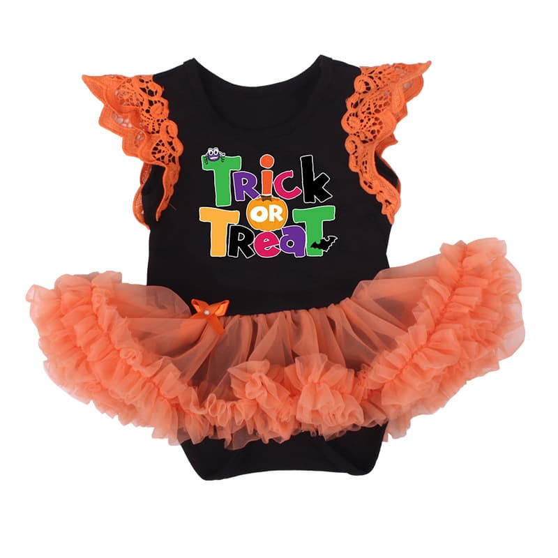 2023 New Beiyi Children's Clothing Factory Wholesale Cotton Baby Girl Flying Sleeve Dress 0-18 Months Baby Halloween