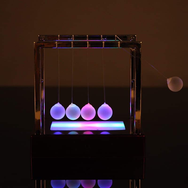 Colorful Glowing Newton Impact Ball Force Transfer Pendulum Newton's Cradle Ball Stress Relief Bead Bumping Creative Desktop Decoration