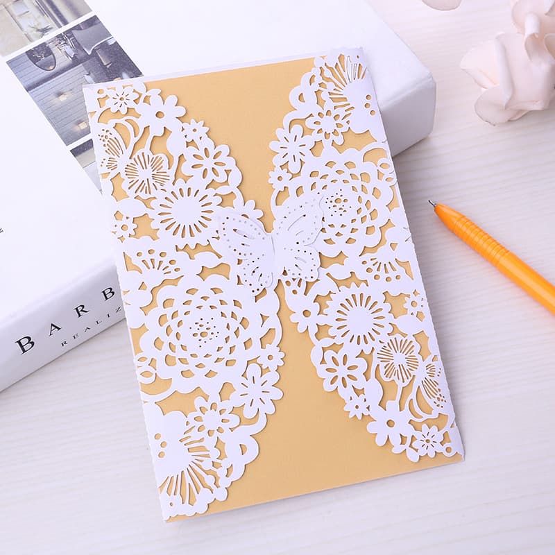European Creative Invitation Double-sided Pearl Paper Festival Hollow-out Invitation Wedding Invitation Envelope Greeting Card Wholesale